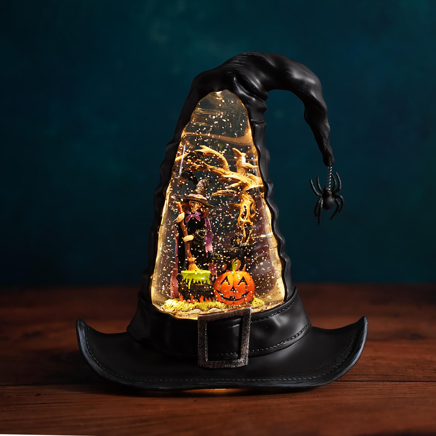 9.5" Lighted Swirling Witch Hat Water Globe