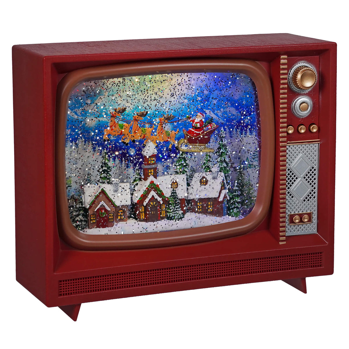 9.75" Santa Flying Over Town Musical Lighted Water Television