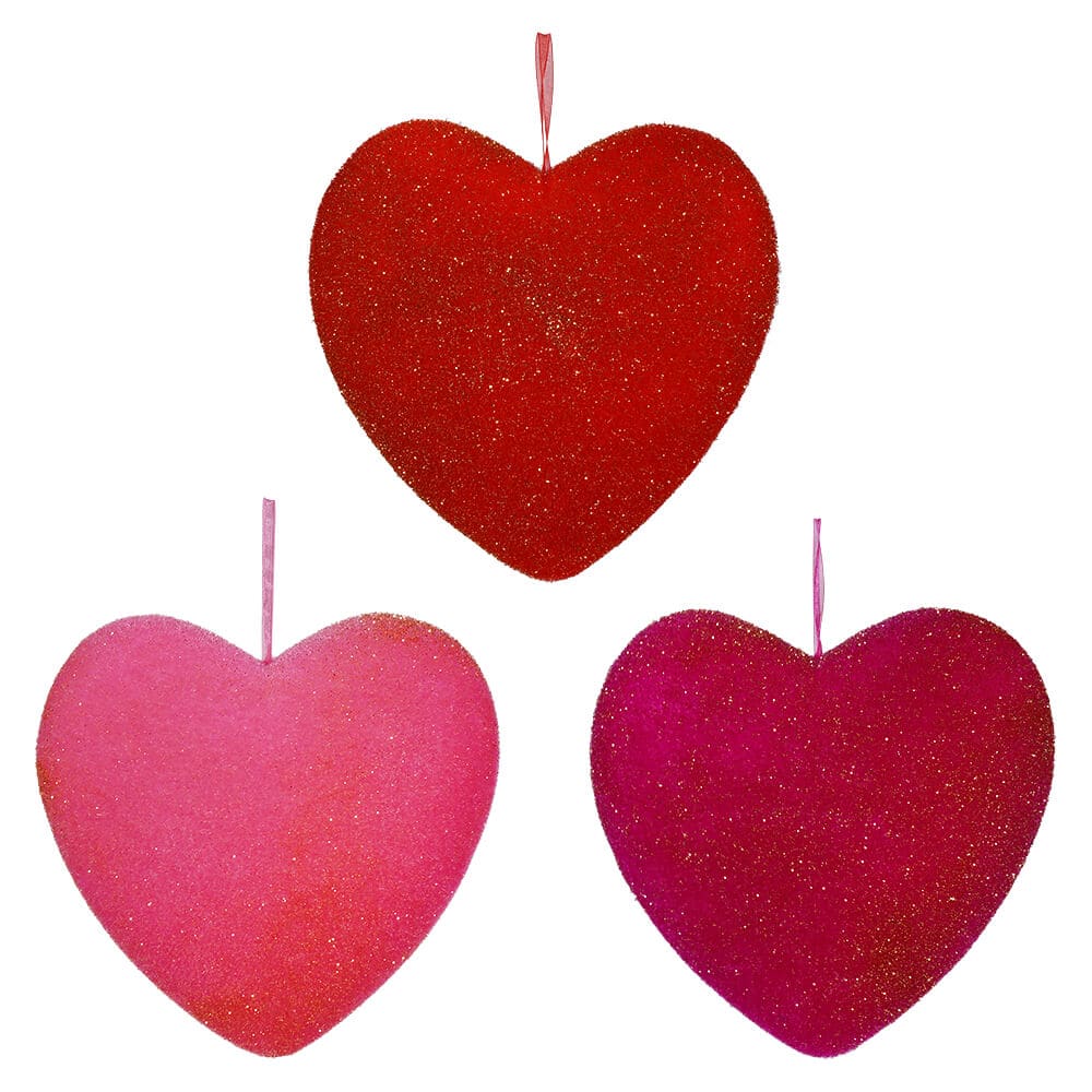 9" Flocked Hanging Hearts Set/3