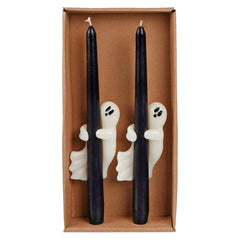 10" Unscented Black Taper Candles With Ghosts Box Set/2