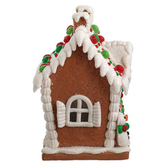 5.5" Lighted LED Red, White & Green Gingerbread House Featuring Snowman