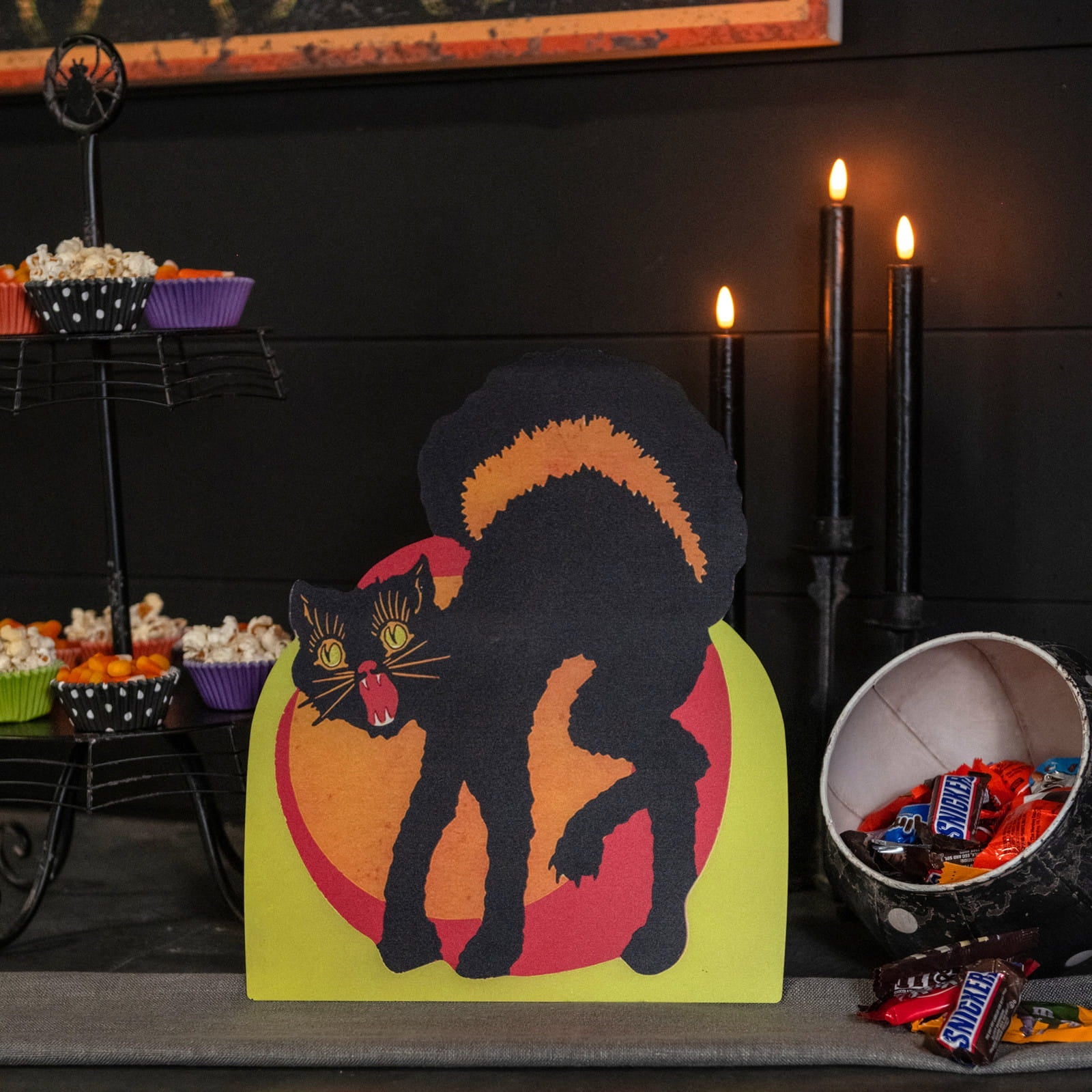 14.75" Vintage Crazy Black Cat Sign
