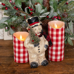 8.75" Vintage Rosy Cheeked Snowman Holding Christmas Tree