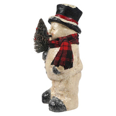 8.75" Vintage Rosy Cheeked Snowman Holding Christmas Tree