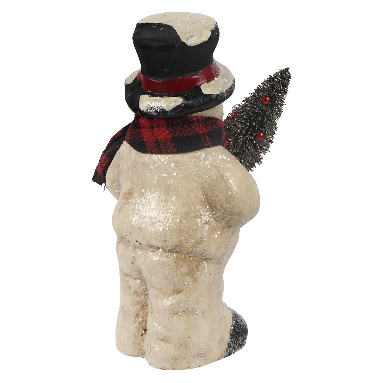 8.75" Vintage Rosy Cheeked Snowman Holding Christmas Tree