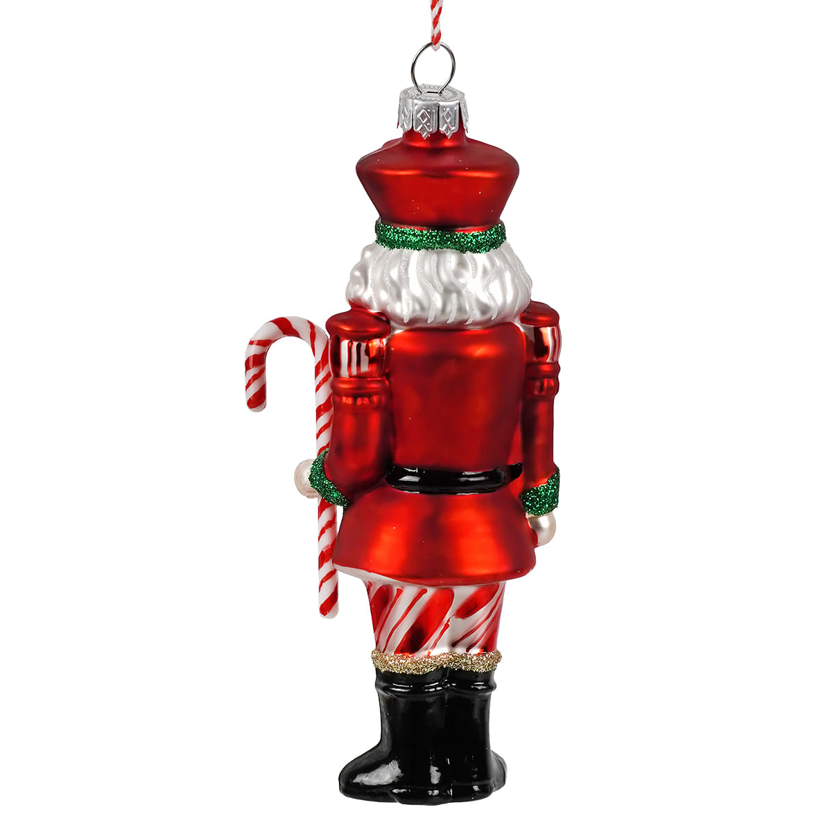 6" Glass Nutcracker Holding Candy Cane Ornament