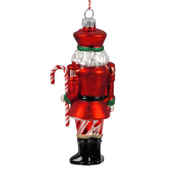 6" Glass Nutcracker Holding Candy Cane Ornament