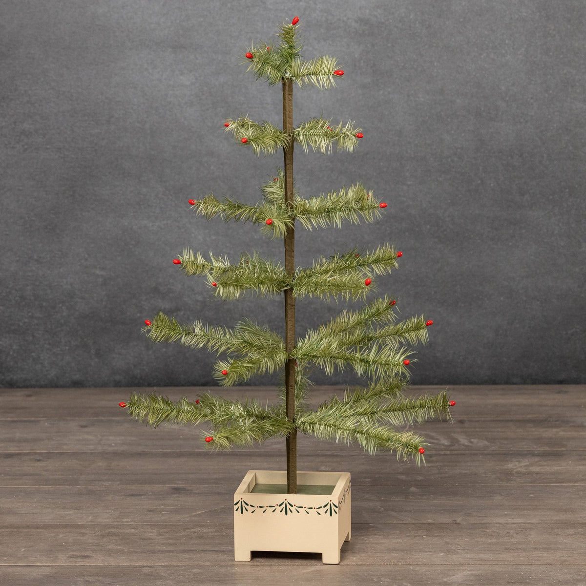 24" Green Feather Tree With Wood Base