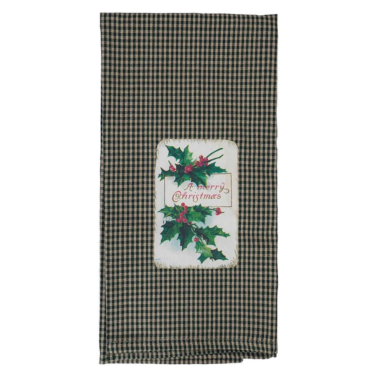 "A Merry Christmas" Green Holly Towel