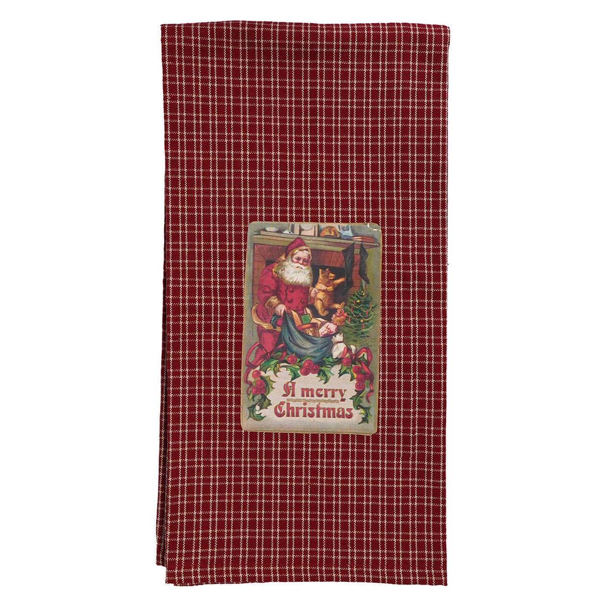 "A Merry Christmas" Vintage Santa Red Towel