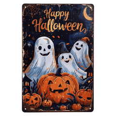 "Happy Halloween" Cheery Ghosts & Jack-O'-Lanterns Metal Sign