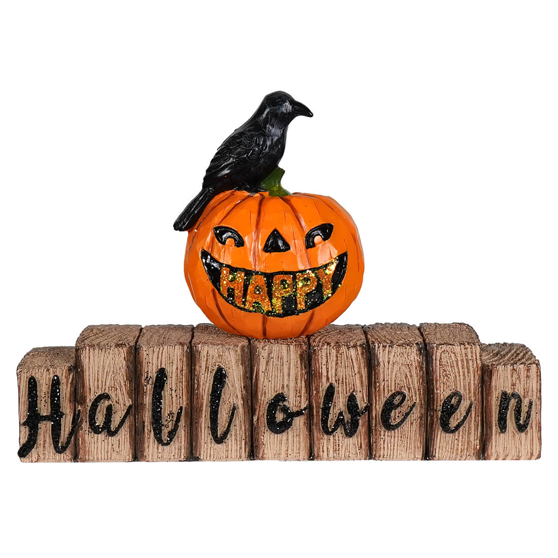 "Happy Halloween" Jack-O'-Lantern & Crow Tabletop Decor