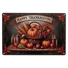 "Happy Thanksgiving" Classic Bountiful Harvest Scene Metal Sign