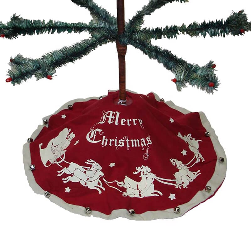 "Merry Christmas" Santa & Sleigh Medium Vintage Tree Skirt